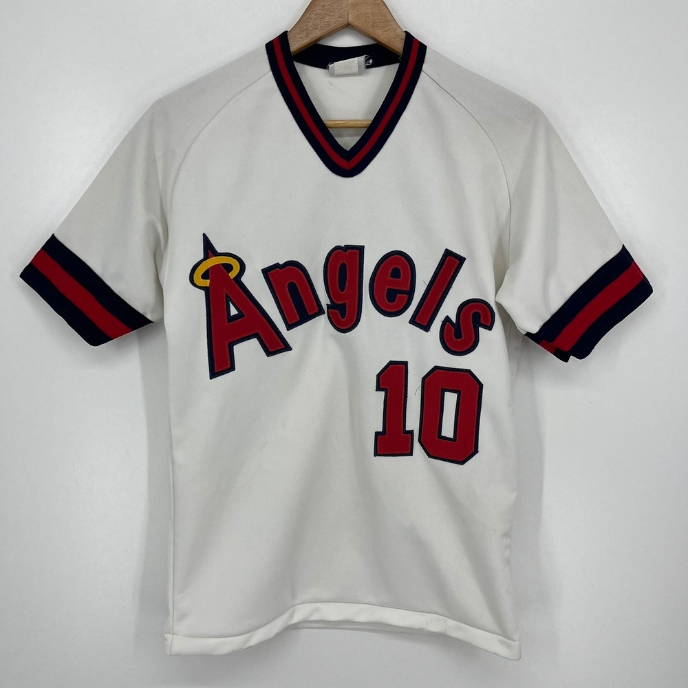 Vintage California Angels Youth Baseball Jersey White Red Navy Number #10 XL
